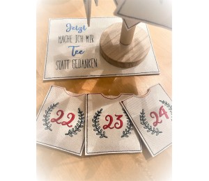 Stickdatei ITH - Tee Adventskalender Hüllen inkl. Mug Rug